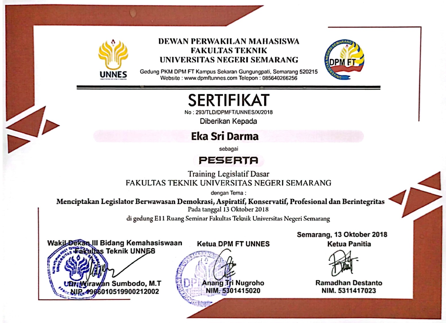Training Legislatif Dasar oleh Dewan Perwakilan Mahasiswa FT UNNES